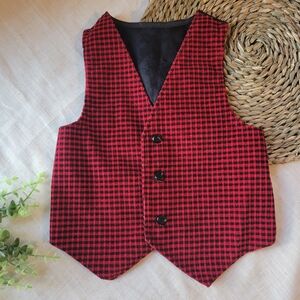 Vintage Red and Black Checkered Winnie The Pooh Dress Vest